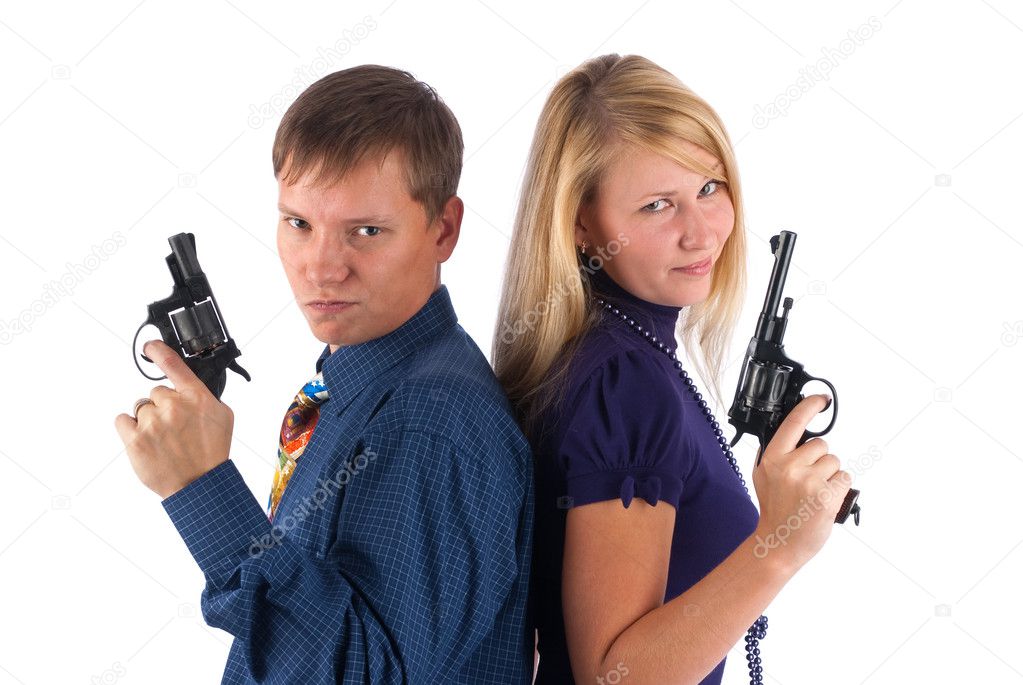 Man and woman with guns
