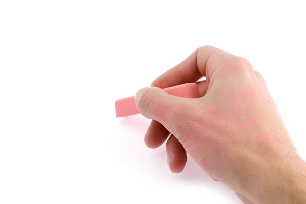 Hand met roze krijt — Stockfoto