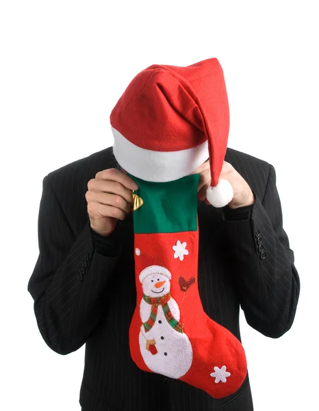 Hombre de negocios en un sombrero de Navidad — Foto de Stock