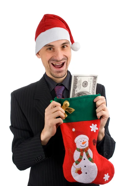 Homem de negócios feliz em um chapéu de Santa — Fotografia de Stock