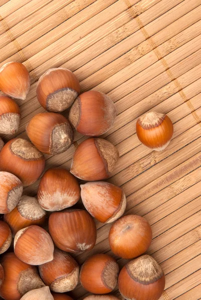 Many brown hazelnuts with hard nutshells — Stock Photo, Image