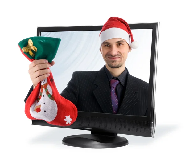 Man in a christmas hat — Stock Photo, Image