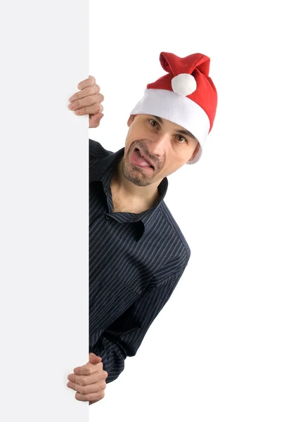 快乐的年轻人在圣诞老人帽子 — 图库照片
