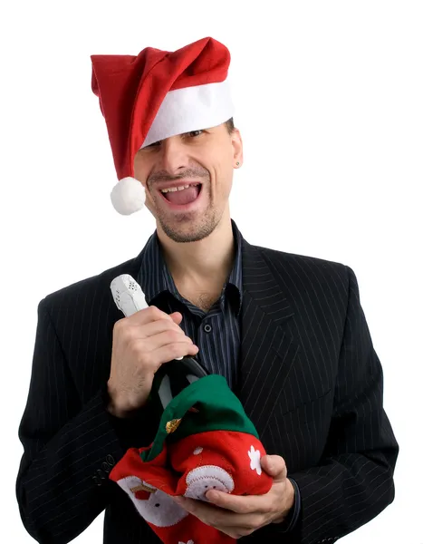 Felice uomo d'affari con un cappello da Babbo Natale — Foto Stock