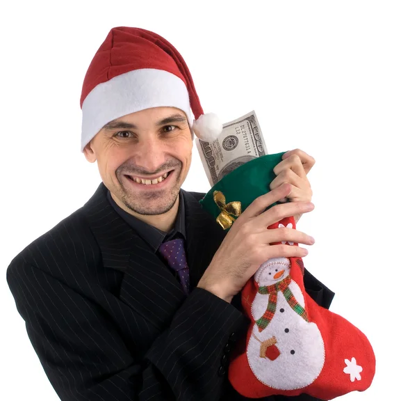 Lachende mannen in een santa — Stockfoto
