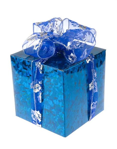 Boîte cadeau bleue avec ruban — Photo