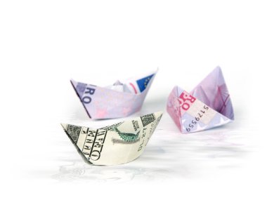 Ships made of money in water clipart