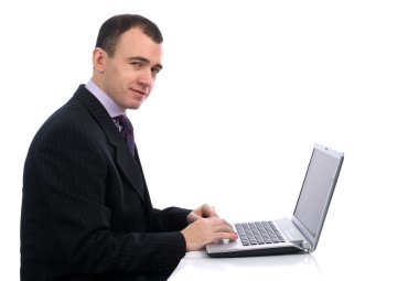 Business man working with laptop clipart