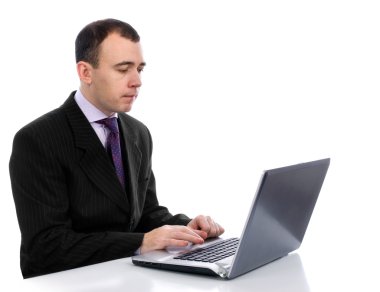 Business man working with laptop clipart