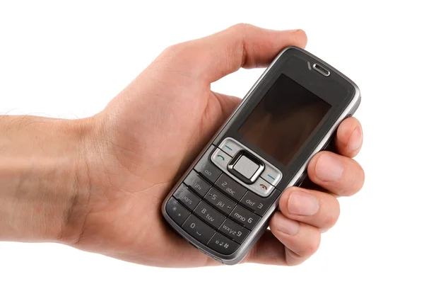 Mobiele telefoon in de hand — Stockfoto