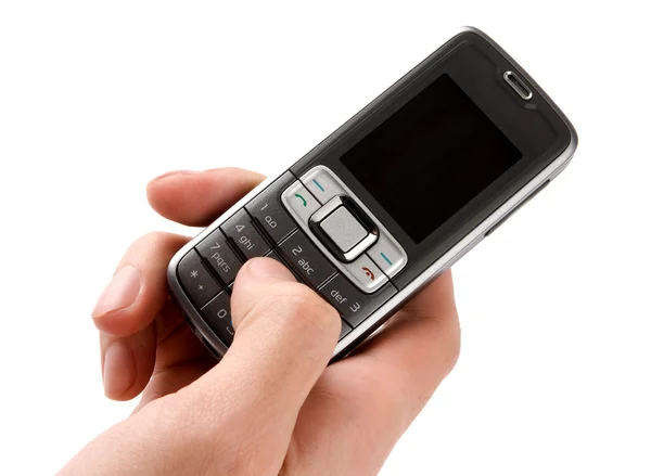 Мобильный телефон в руке человека — стоковое фото
