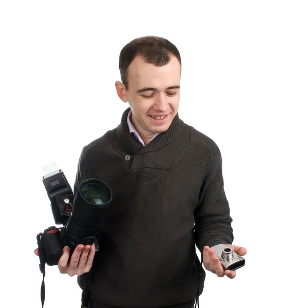 Man with cameras — Stock Photo, Image