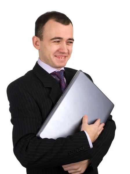 Hombre de negocios feliz con portátil —  Fotos de Stock