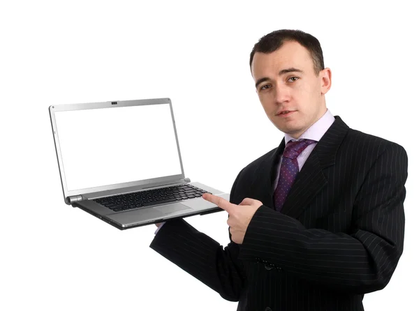 Zakenman met zijn laptop — Stockfoto