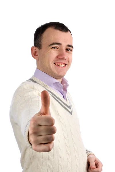 Handsome young man with thumbs up — Stock Photo, Image