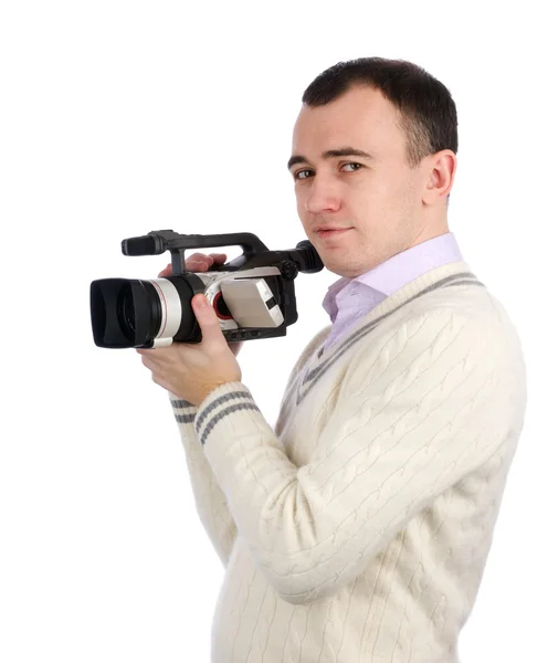 Bir video kamera tutan genç adam — Stok fotoğraf