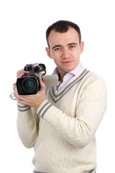 Νέος άνθρωπος που κρατά μια βιντεοκάμερα — Φωτογραφία Αρχείου