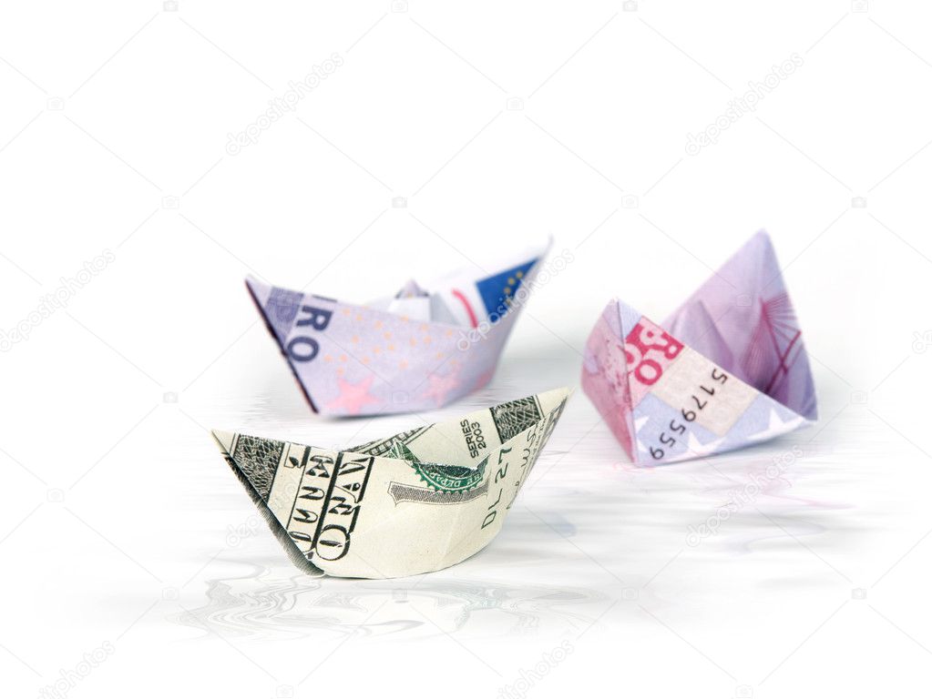 Ships made of money in water