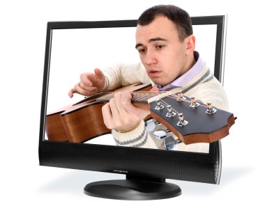 Young man playing an acoustic guitar clipart