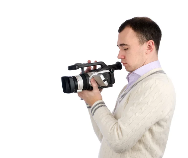 Jeune homme avec caméra vidéo numérique — Photo