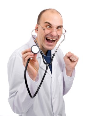 Crazy doctor isolated over white clipart