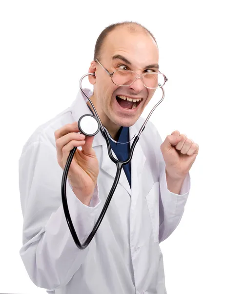 Verrückter Arzt isoliert über Weiß — Stockfoto