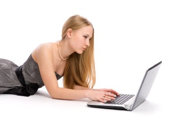 Woman with a laptop computer clipart