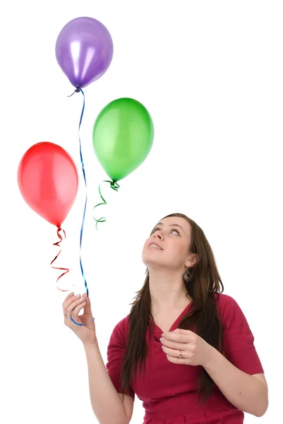 Счастливая женщина с шариками — стоковое фото