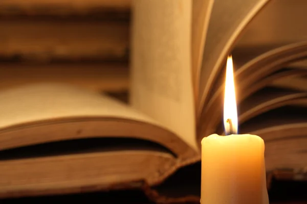 Books And Candle — Stock Photo, Image