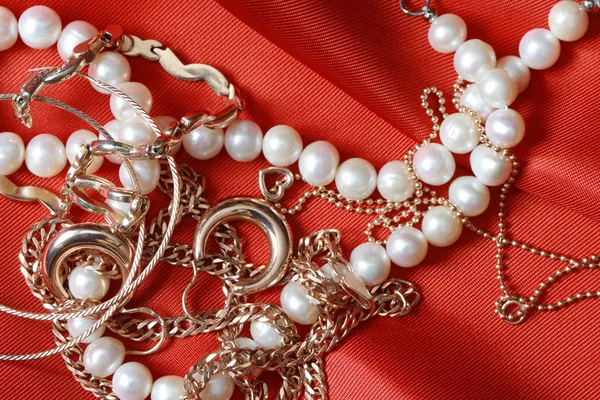 Jewelry On Red — Stock Photo, Image