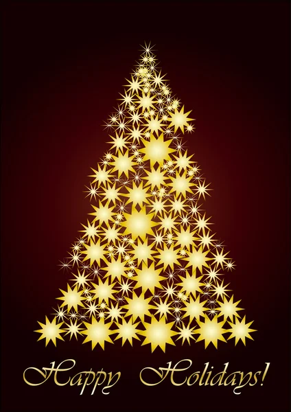 Starry Christmas tree gold — Stock Vector