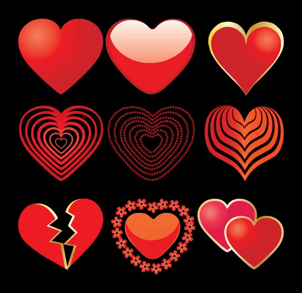 9 corazones — Archivo Imágenes Vectoriales