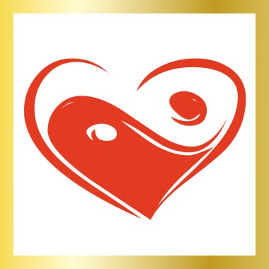 Red Yin yan heart with golden frame clipart