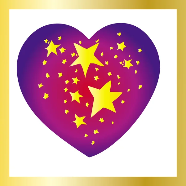 Altın çerçeve ile yıldız kalp — Stok Vektör