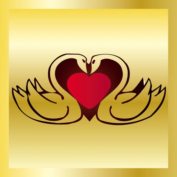 Love swans on gold — Stock Vector