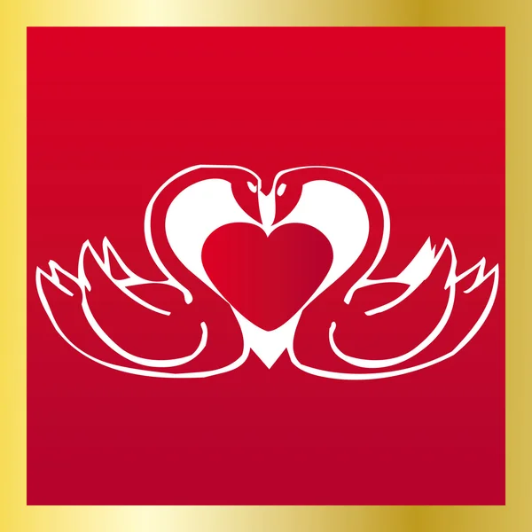 Amour cygnes sur rouge — Image vectorielle