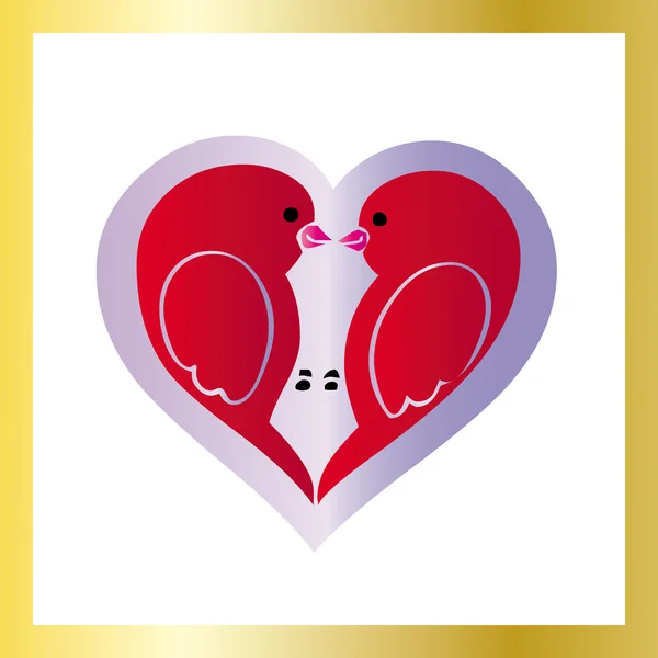 Amour oiseaux witrh doré cadre — Image vectorielle