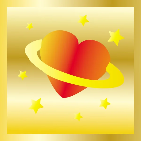 Space heart on gold background — Stock Vector