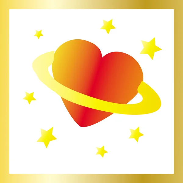 Космическое сердце с золотой рамой — стоковый вектор