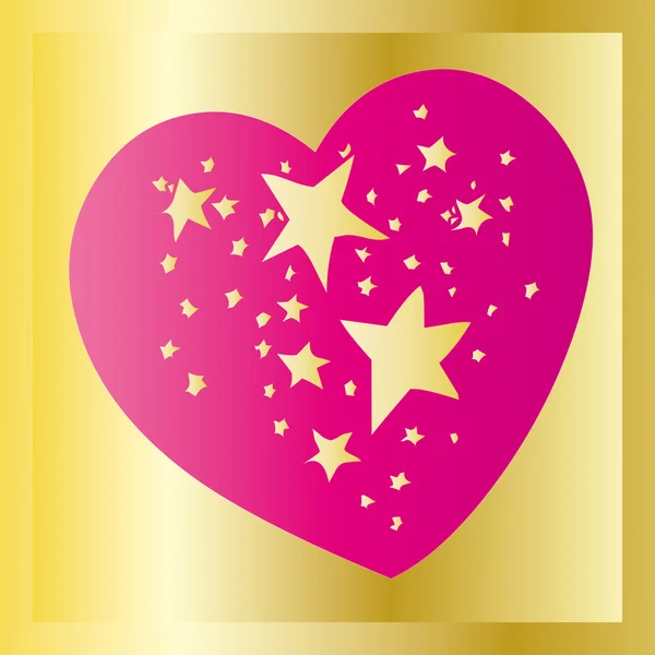 Estrellas en el corazón sobre el oro — Archivo Imágenes Vectoriales