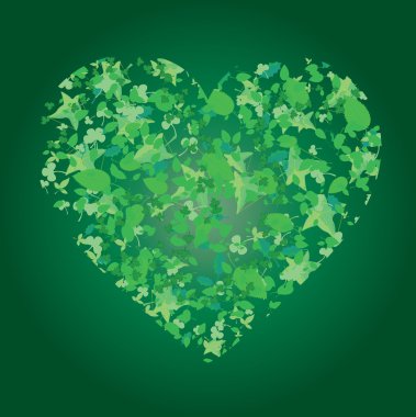 Heart from leaves on green background clipart