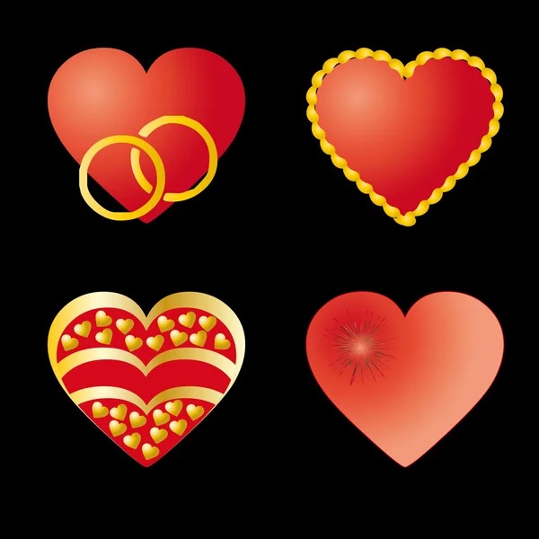 Conjunto de 4 corazones rojos — Vector de stock