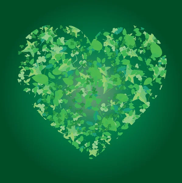 Heart from leaves on green background — Stock Vector