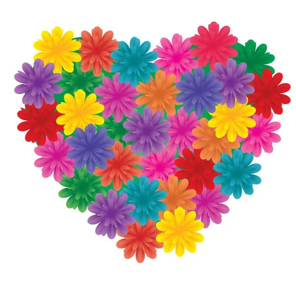 Grandes fleurs sur le coeur — Image vectorielle