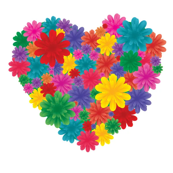 Fleurs sur le cœur — Image vectorielle