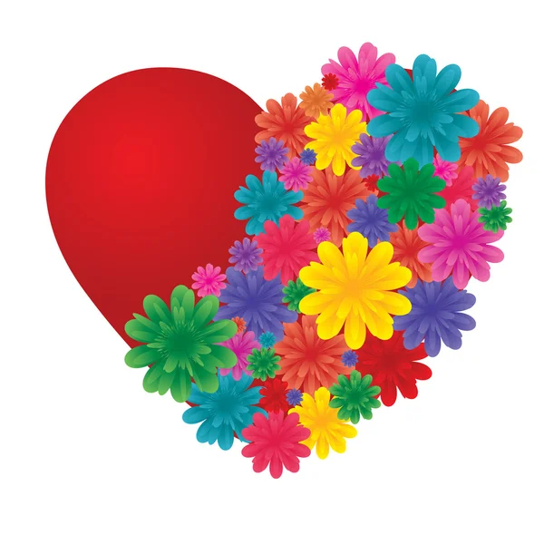 Corazón con flores — Vector de stock