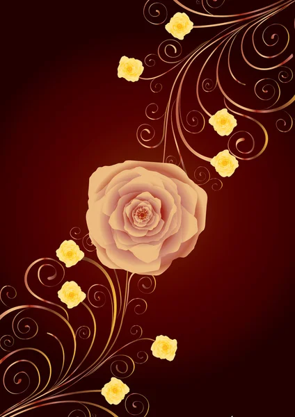 Tea-rose y rizos de oro sobre fondo marrón — Archivo Imágenes Vectoriales
