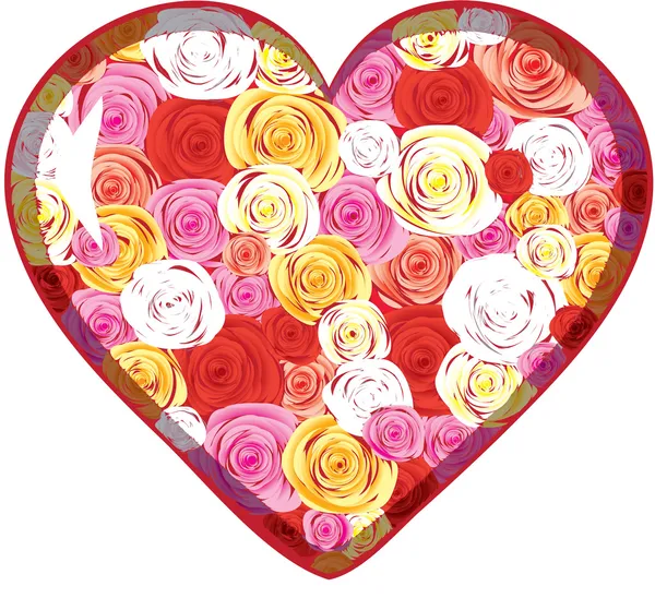 Coeur en verre avec roses à l'intérieur — Image vectorielle