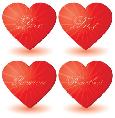 Set of 4 hearts with love words clipart