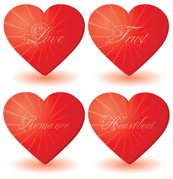 Set of 4 hearts with love words — Stock Vector